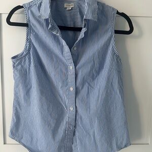 J. Crew Sleeveless Blue and White Striped Button Down Shirt